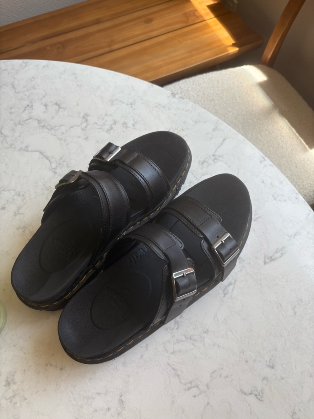 Dr. Martens Myles Black Double Strap Mule Sandals with Buckles